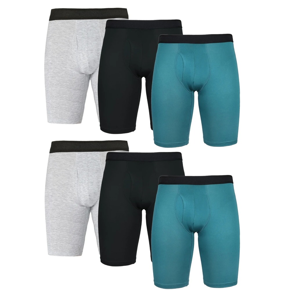 Athletic Works Men Long Leg Quick Dry Performance Stretch Boxer Brief 6 Pack 3xl